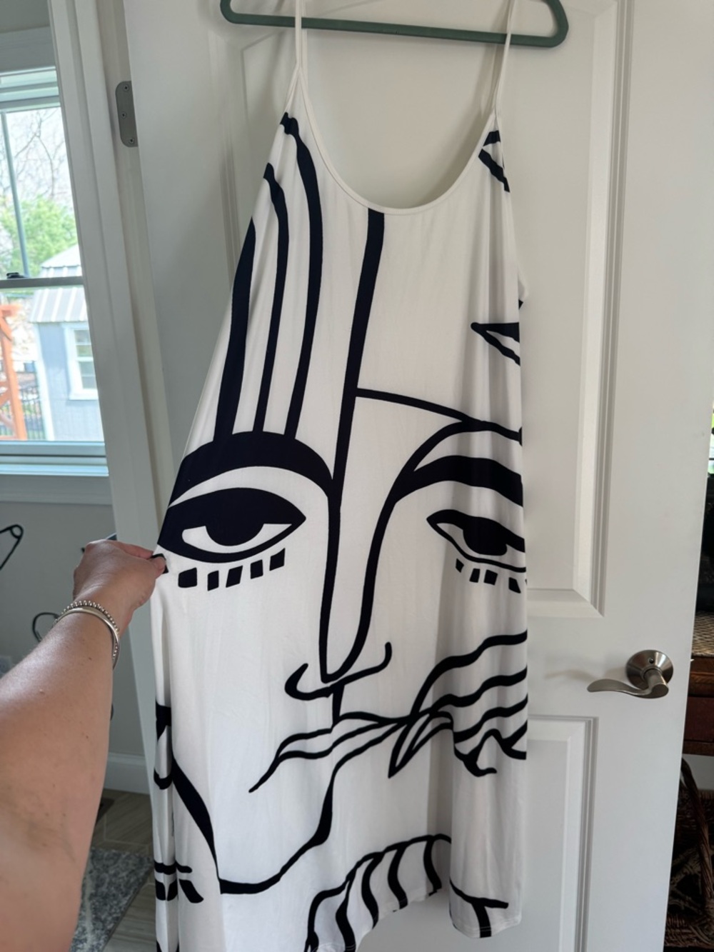Graphic Face Print Slip Dress - White & Black